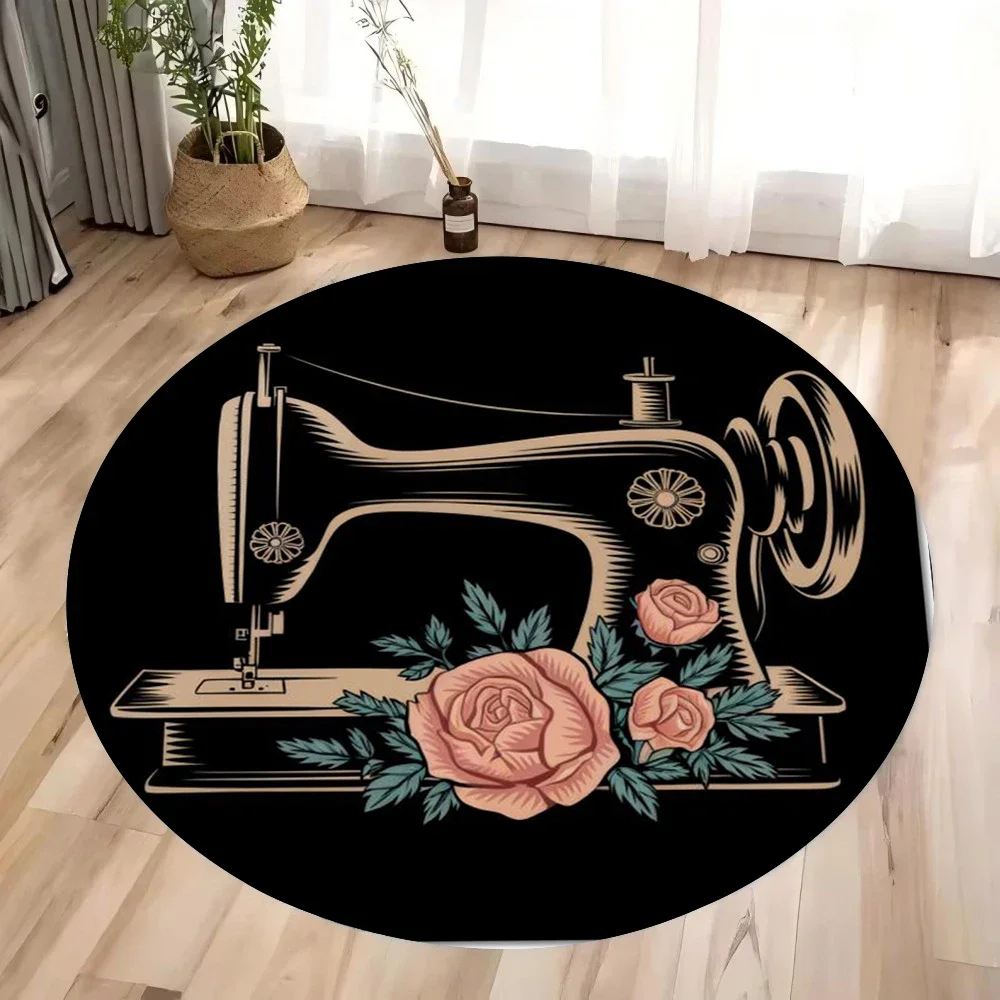 Sewing Machine In Textile - ~O~빈티지 재봉틀 원형 러그 – 침실,