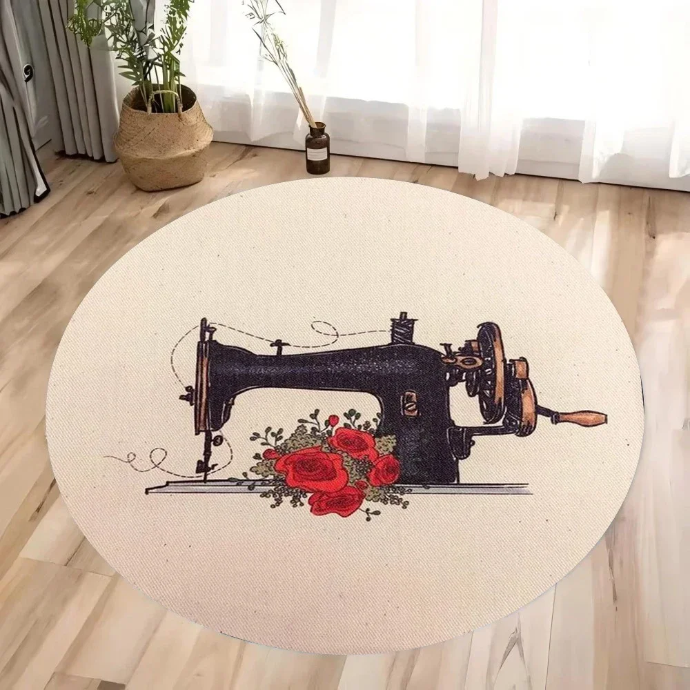 ~O~빈티지 재봉틀 원형 러그 – 침실, 식당 및 아늑 - Sewing Machine In Textile 리뷰 및 가격