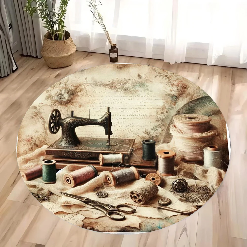 ~O~빈티지 재봉틀 원형 러그 – 침실, 식당 및 아늑 - Sewing Machine In Textile 리뷰 및 가격