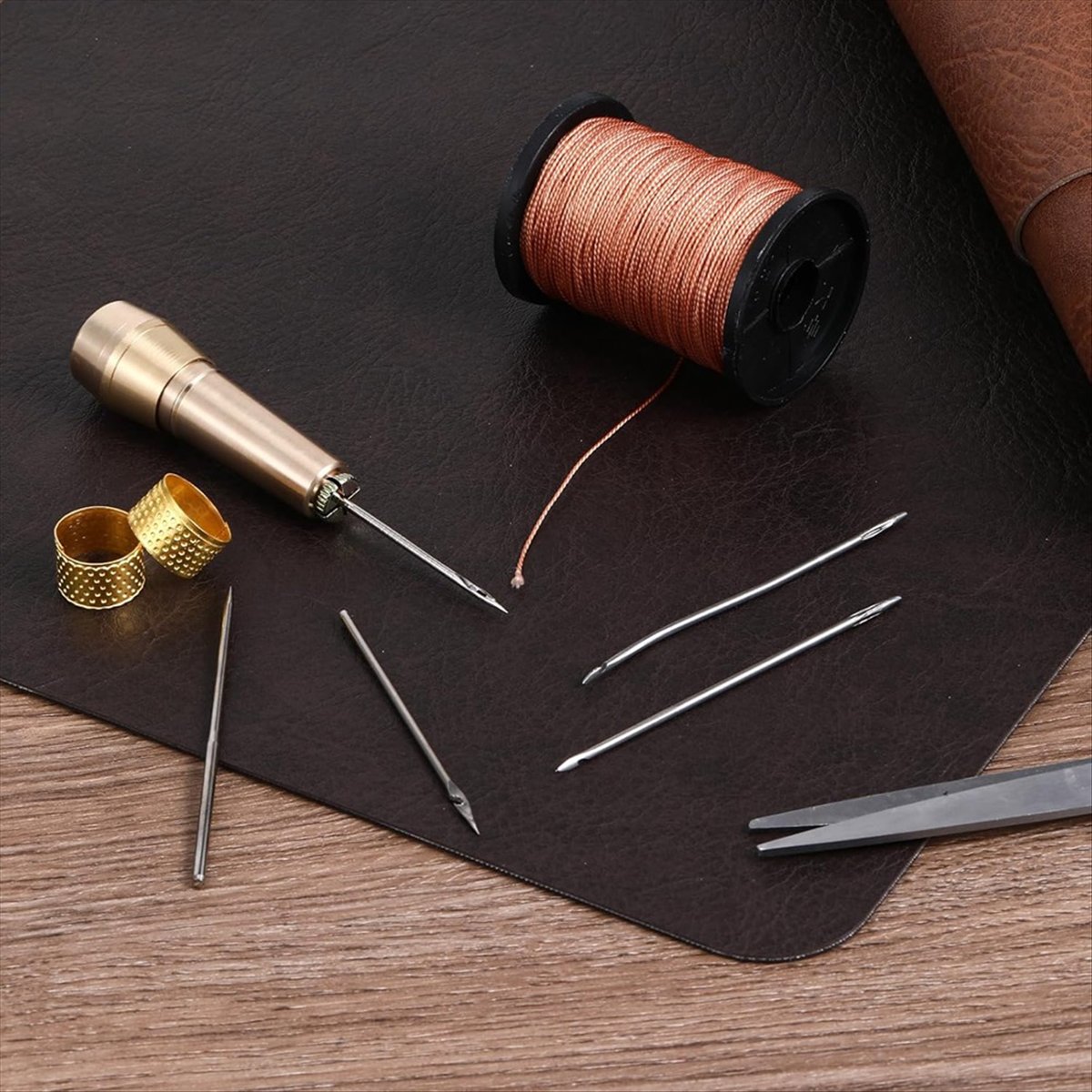 9개 가죽 바느질 도구 세트 구리 손잡이와 6개 바늘  - Sewing Kit 리뷰 및 가격